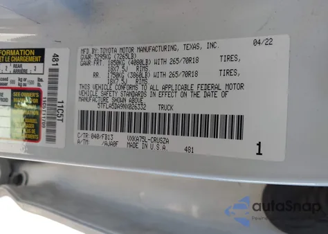 2022 Toyota Tundra Sr5 из США, поврежденный, VIN 5TFLA5DA9NX026332